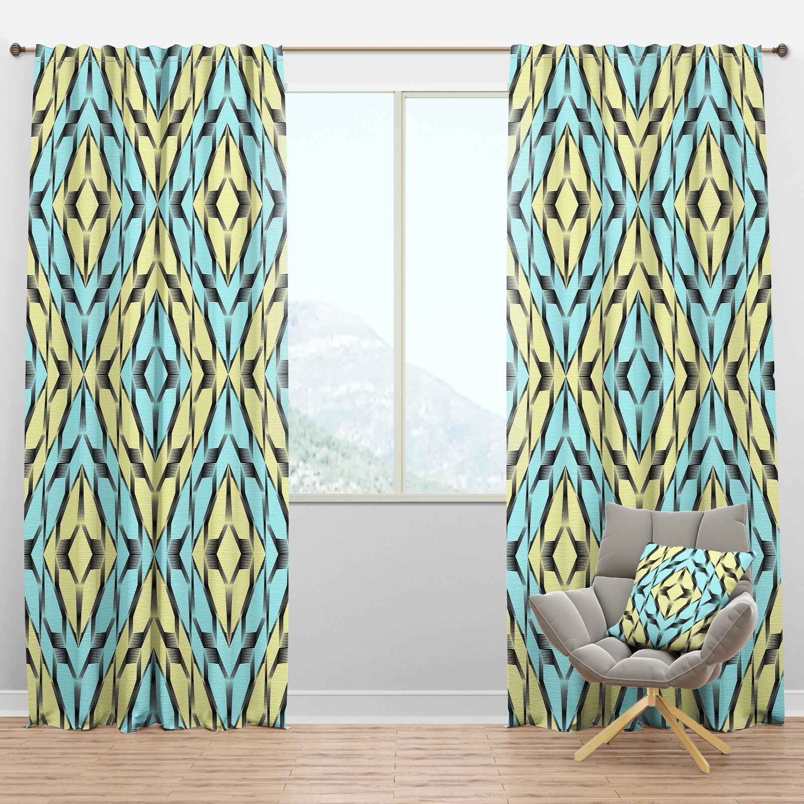 Black and White Fashion Ornament - Mid-Century Modern Curtain Panels