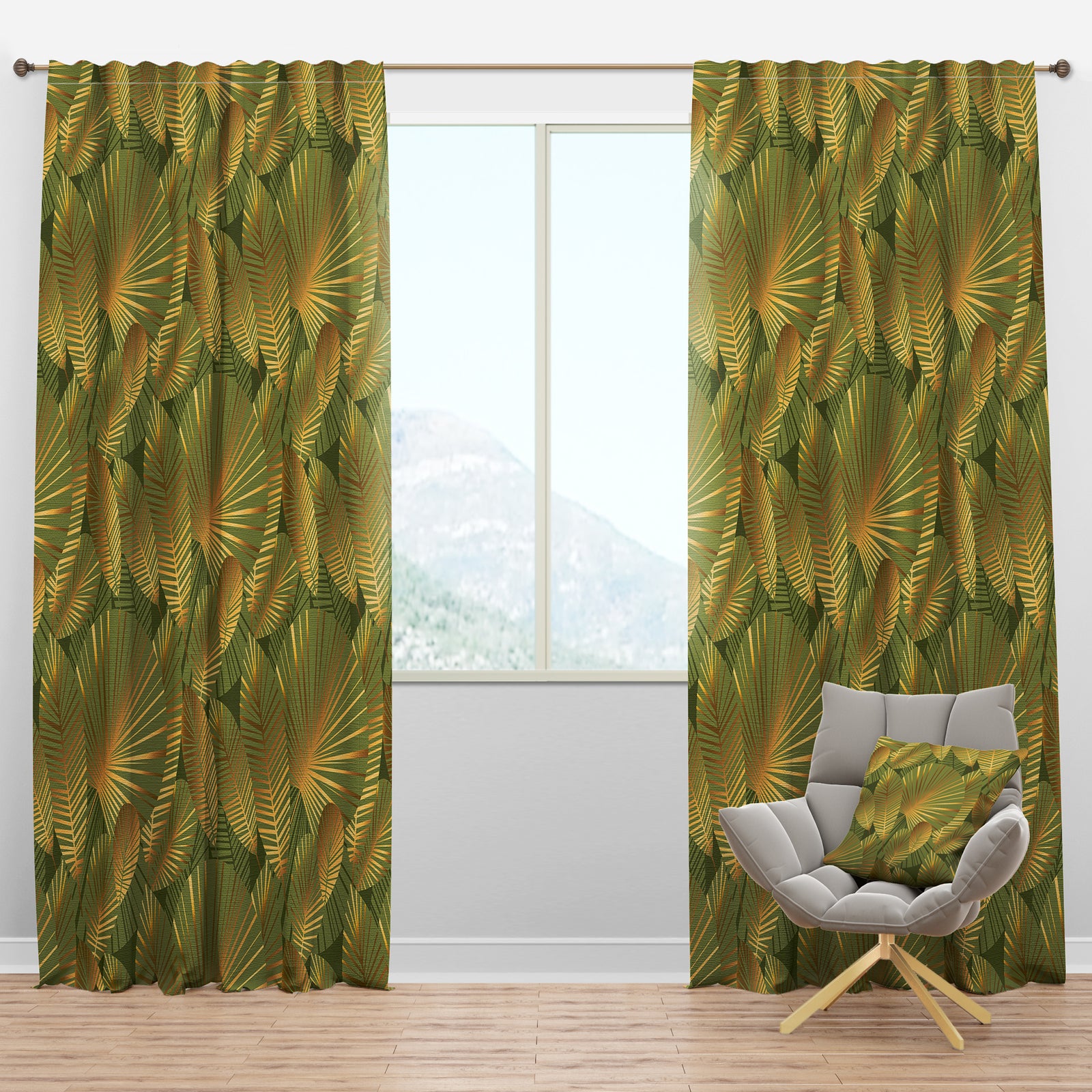 Golden Leaves I - Mid-Century Modern Curtain Panels