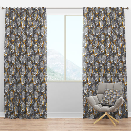 Golden Rose Flowers - Mid-Century Modern Curtain Panels