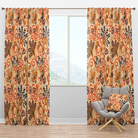 Retro Indian Floral Batik III - Mid-Century Modern Curtain Panels