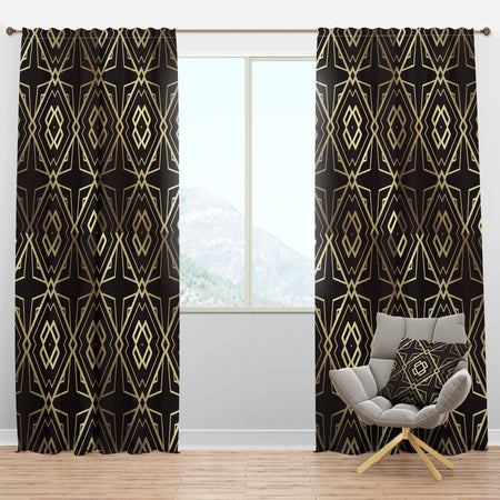 Gold And Black Art Deco Pattern - Mid-Century Modern Curtain Panels