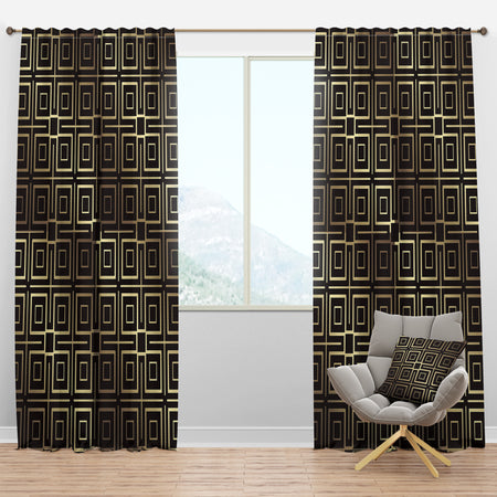Golden Luxury Metallic Geometrics XII - Mid-Century Modern Curtain Panels
