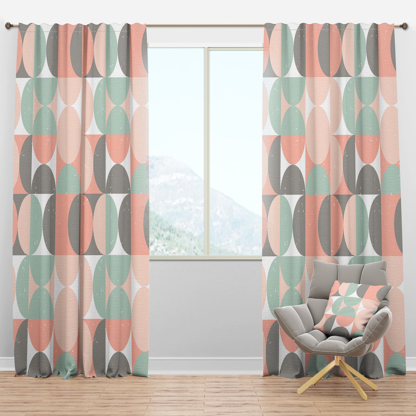 Retro Pastel Circular Pattern II - Mid-Century Modern Curtain Panels