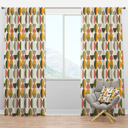 Vintage Circular Design I - Mid-Century Modern Curtain Panels