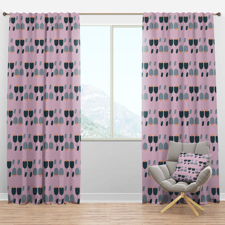 Retro Floral Pattern XIII - Mid-Century Modern Curtain Panels