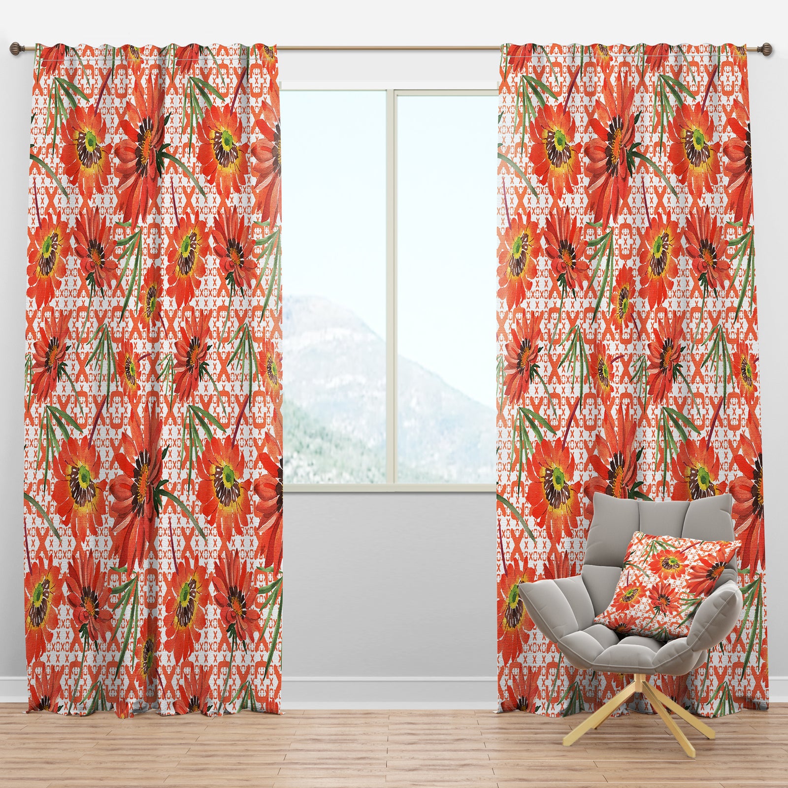 Floral Botanical Retro I - Mid-Century Modern Curtain Panels