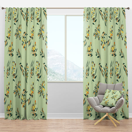 Bright Eucalyptus Floral Pattern III - Mid-Century Modern Curtain Panels