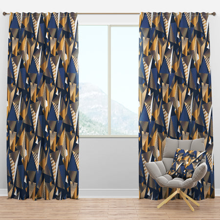 Gold And Blue Cubes - Mid-Century Modern Curtain Panels