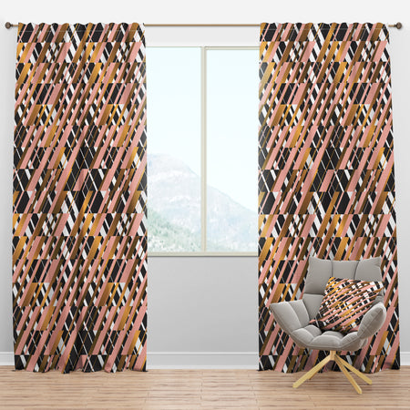 Gold Checkered Pattern II - Mid-Century Modern Curtain Panels