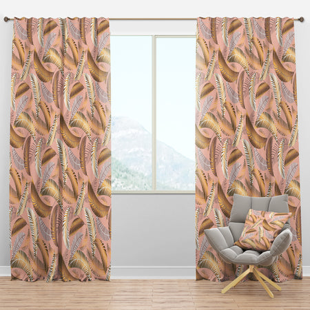 Golden Tropical Pattern V - Mid-Century Modern Curtain Panels