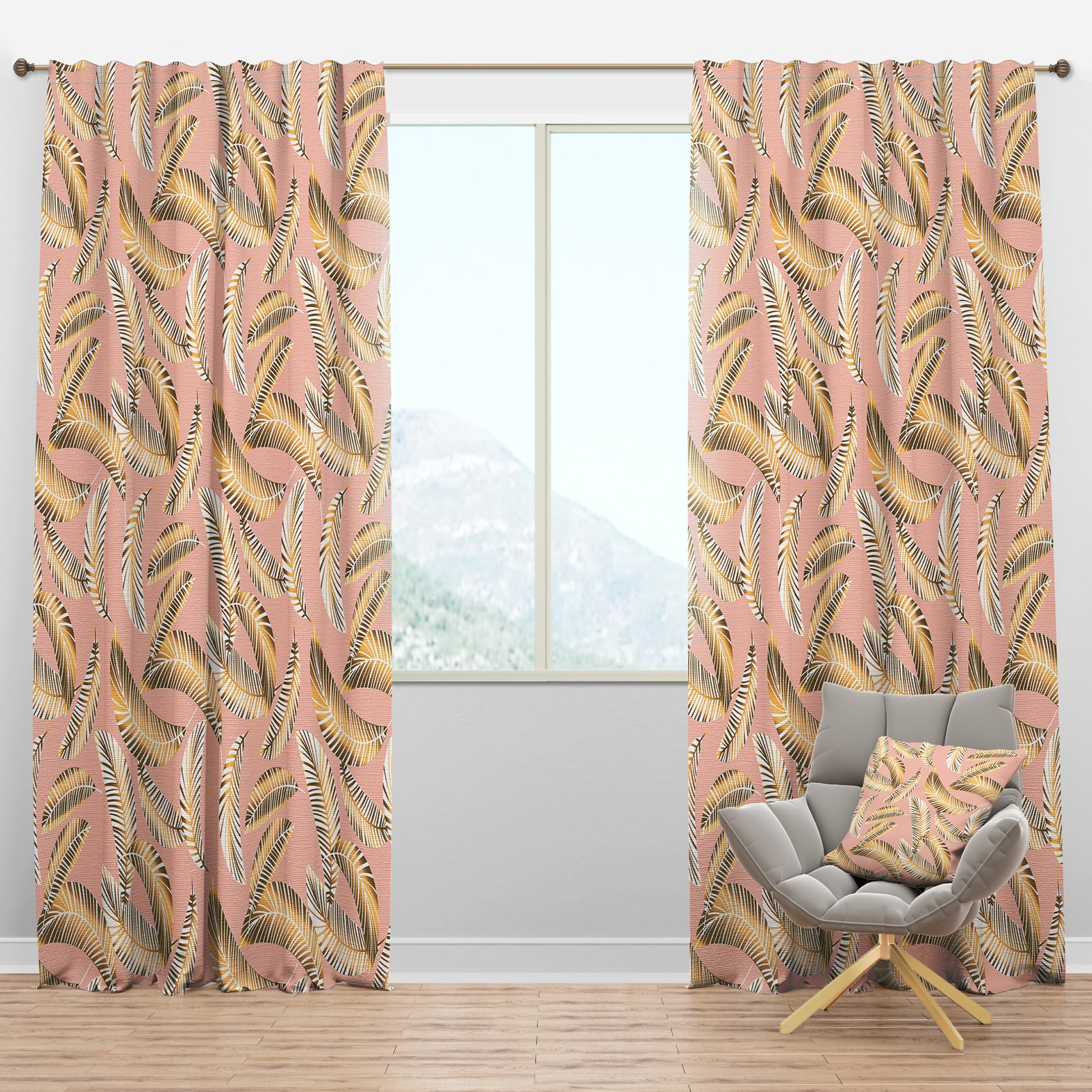 Golden Foliage IV - Mid-Century Modern Curtain Panels