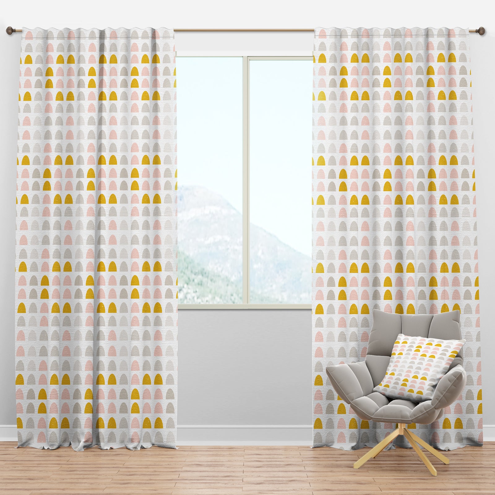 Retro Pastel Circular Pattern III - Mid-Century Modern Curtain Panels