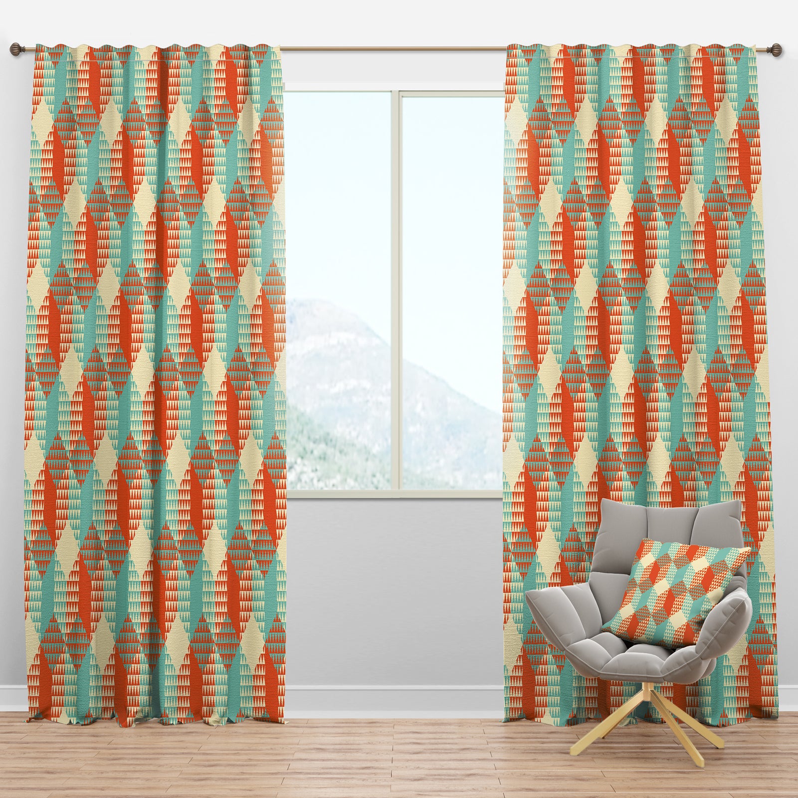 Retro Hexagon Pattern VIII - Mid-Century Modern Curtain Panels