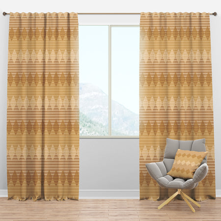 Beige Retro Triangular Wave - Mid-Century Modern Curtain Panels