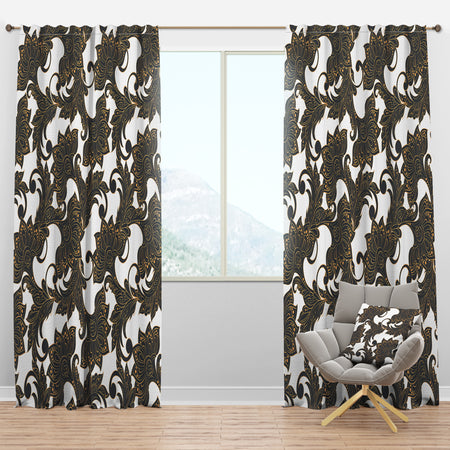 Retro Indian Floral Batik I - Mid-Century Modern Curtain Panels