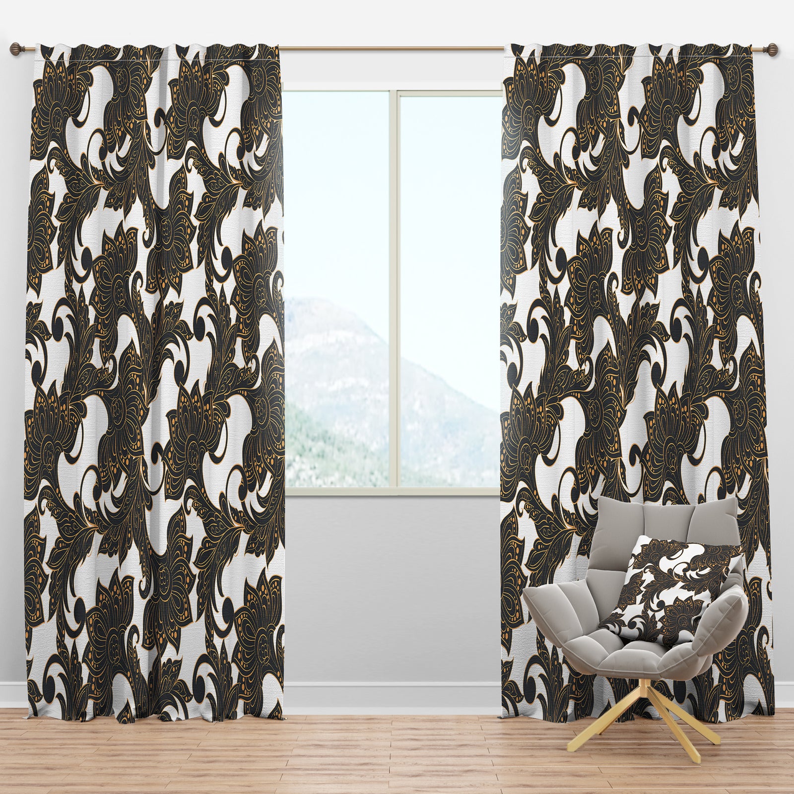 Retro Indian Floral Batik I - Mid-Century Modern Curtain Panels