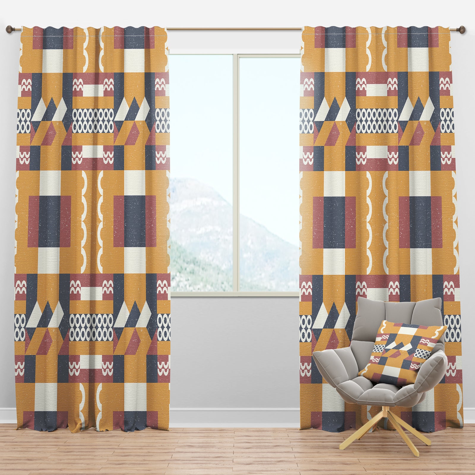 Retro Geometric Design VI - Mid-Century Modern Curtain Panels