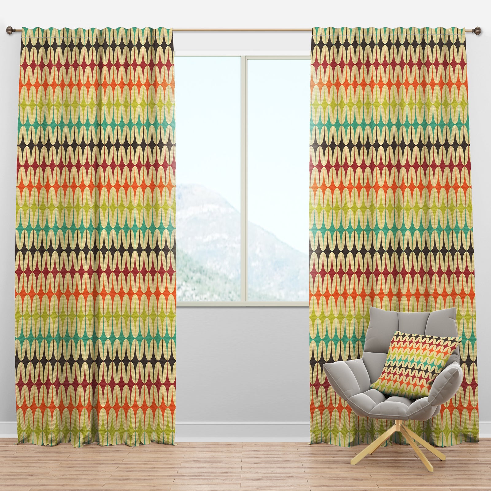 Abstract Retro Geometric Pattern V - Mid-Century Modern Curtain Panels
