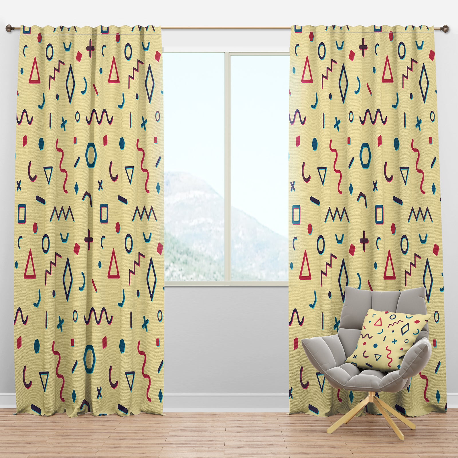 Retro Abstract Pattern Design VI - Mid-Century Modern Curtain Panels