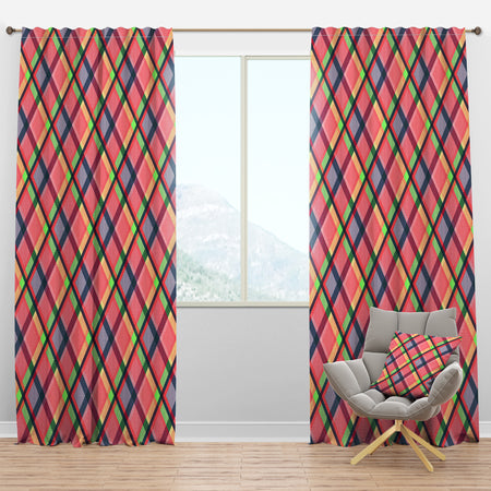 Tartan Geometrical Texture I - Mid-Century Modern Curtain Panels