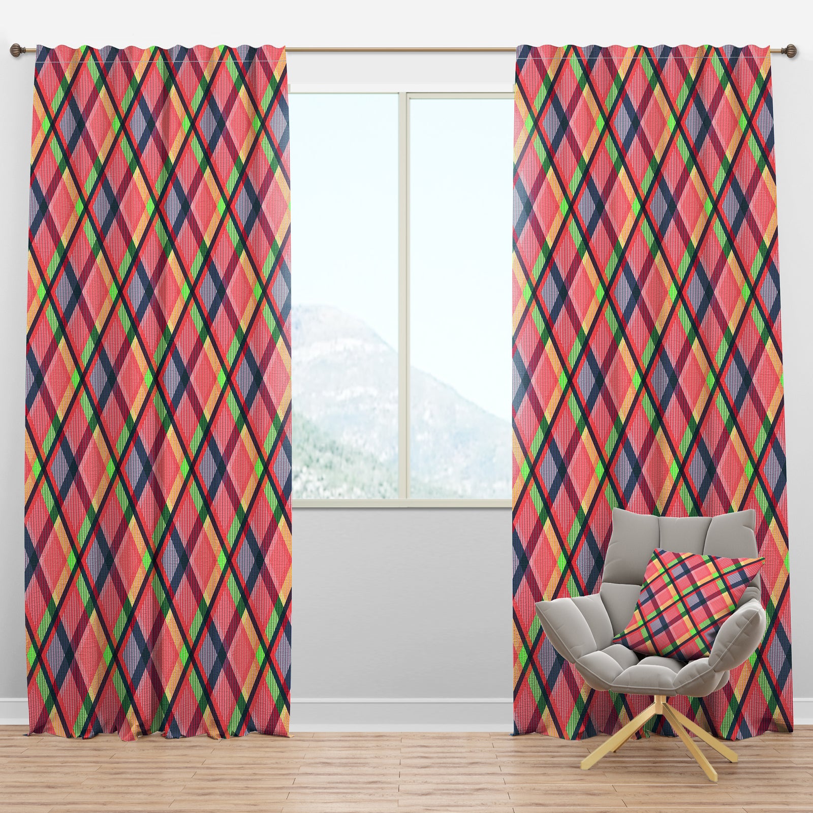 Tartan Geometrical Texture I - Mid-Century Modern Curtain Panels