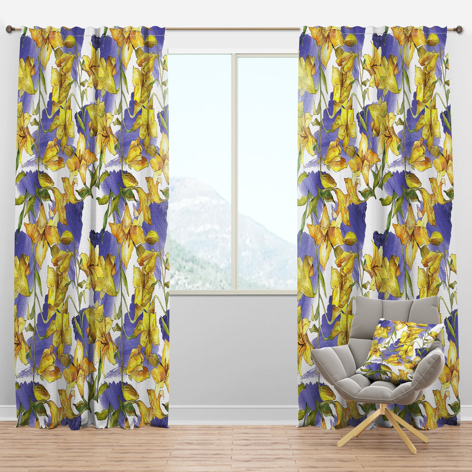 Retro Handdrawn Poppies V - Mid-Century Modern Curtain Panels