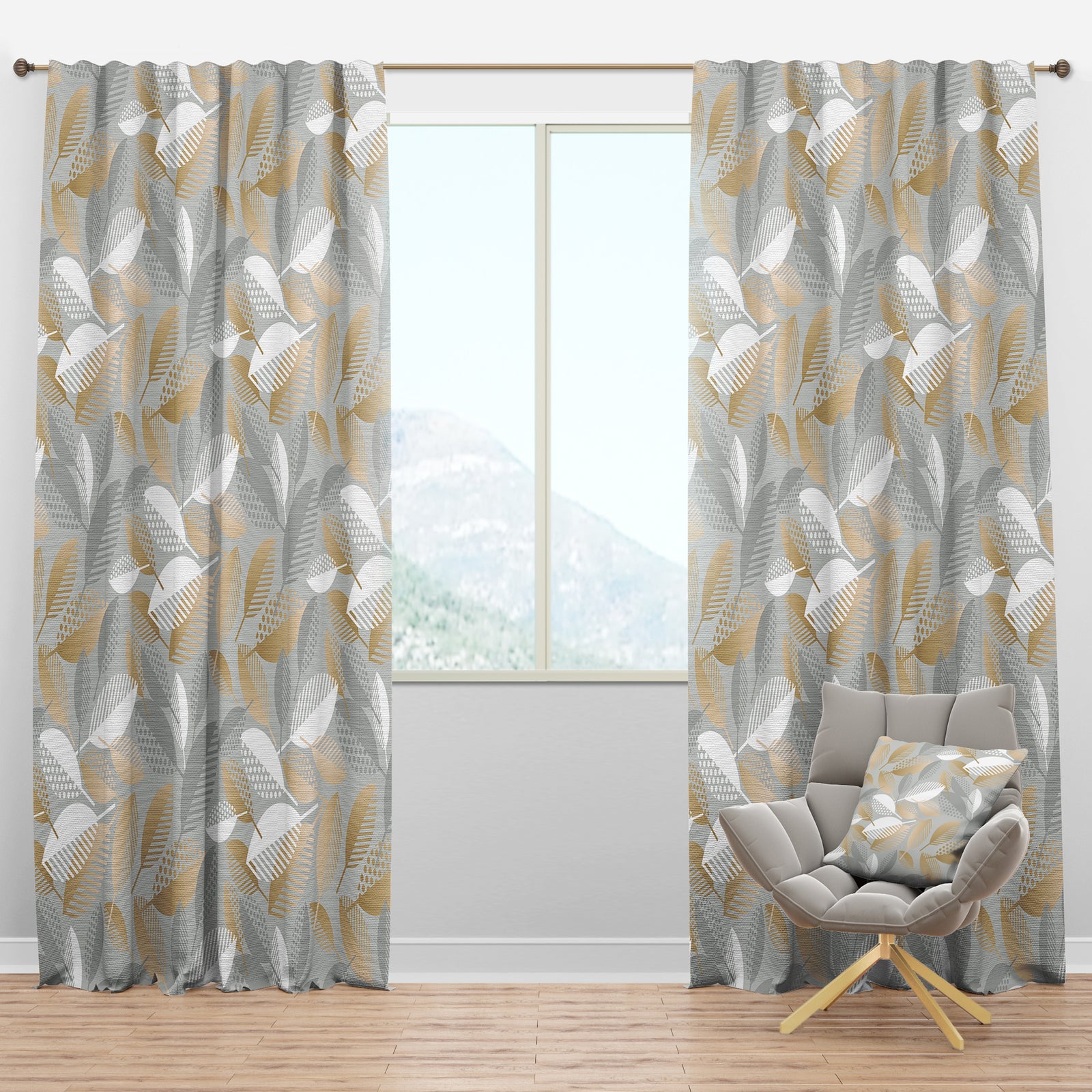 Luxury geometric fall leaves pattern - Mid-Century Modern Curtain Panels