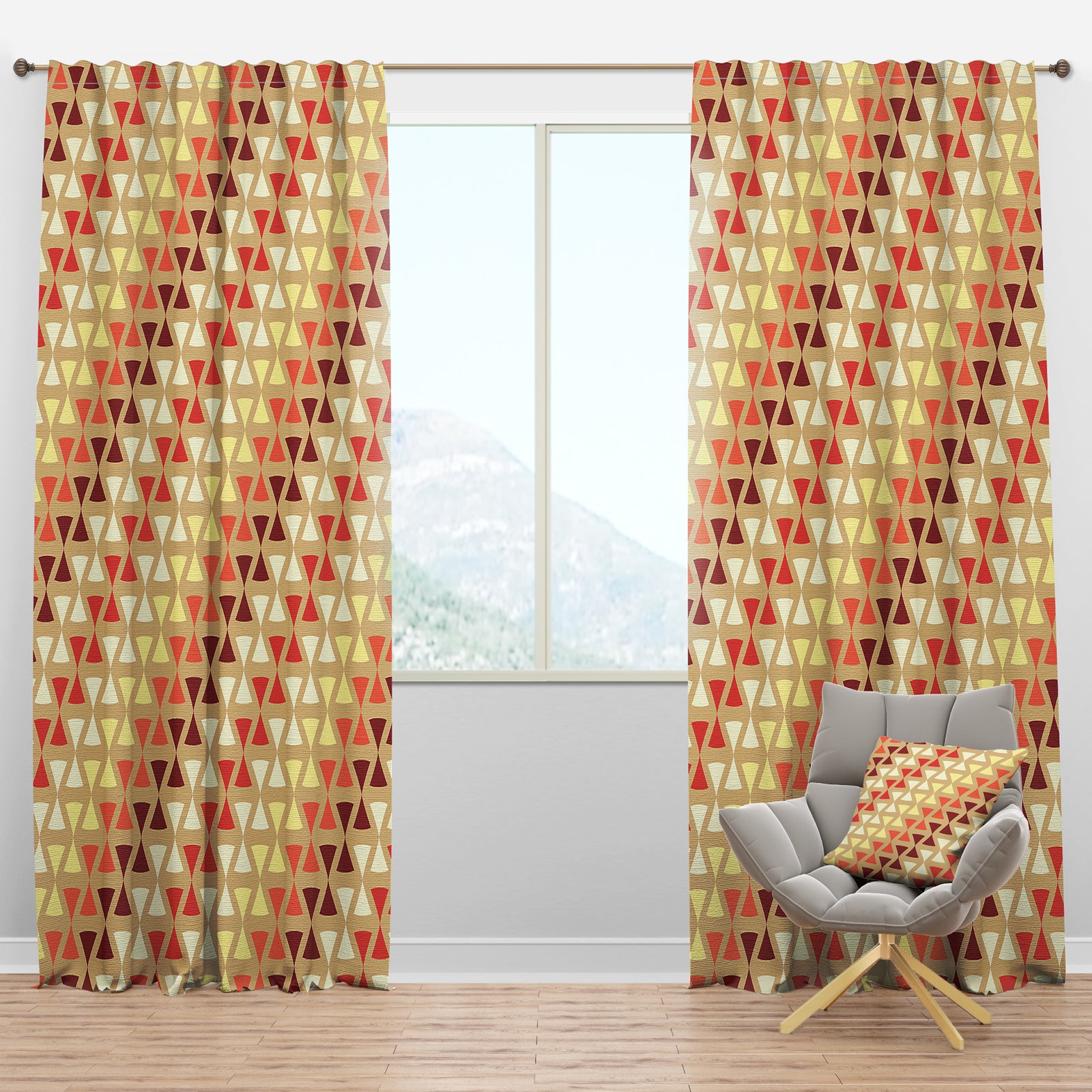 Triangular Retro Design IX - Mid-Century Modern Curtain Panels