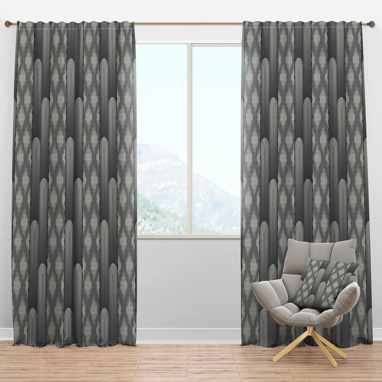 Mimimal Black And White Design II - Mid-Century Modern Curtain Panels