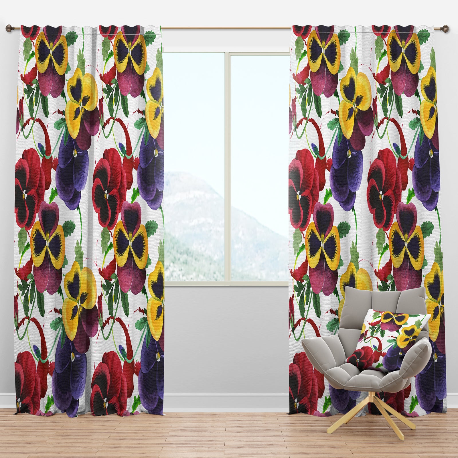 Floral Botanical Retro VIII - Mid-Century Modern Curtain Panels