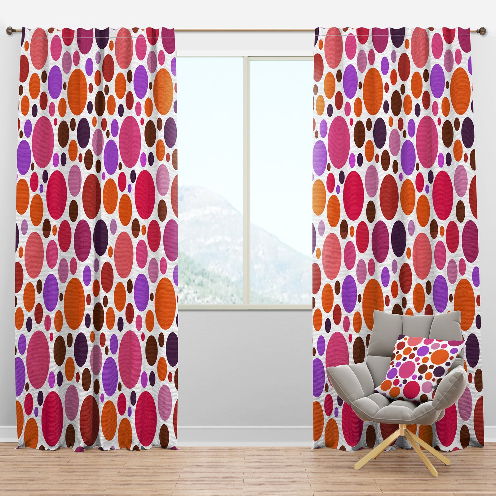 Abstract Geometric Circular Retro II - Mid-Century Modern Curtain Panels