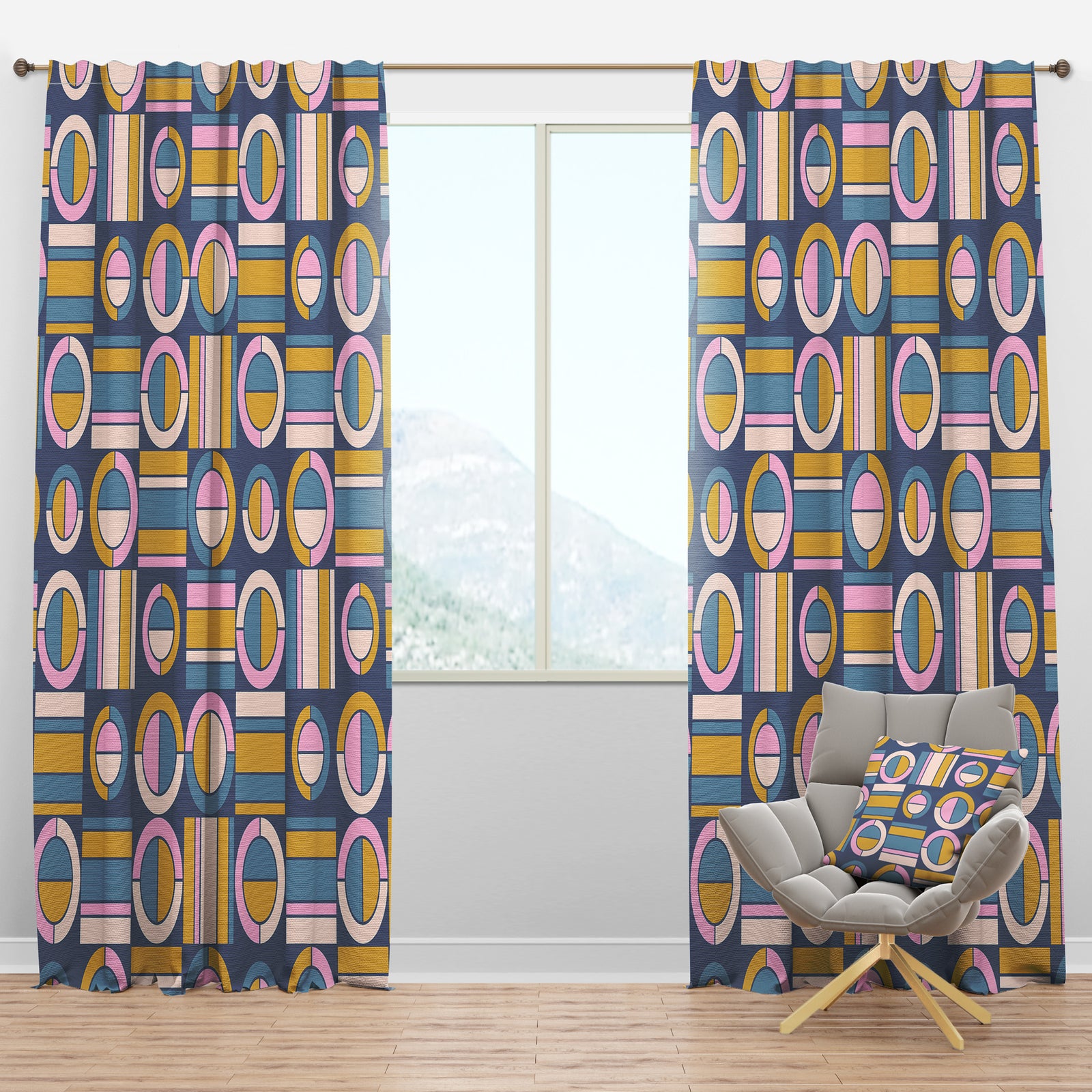Retro Circular Design I - Mid-Century Modern Curtain Panels