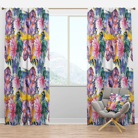 Retro Floral Botanical V - Mid-Century Modern Curtain Panels