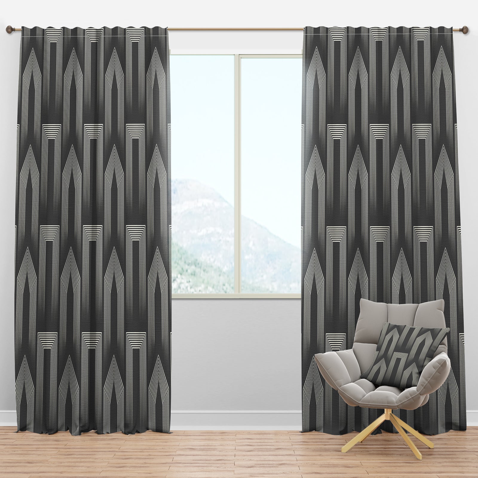 Mimimal Black And White Design III - Mid-Century Modern Curtain Panels