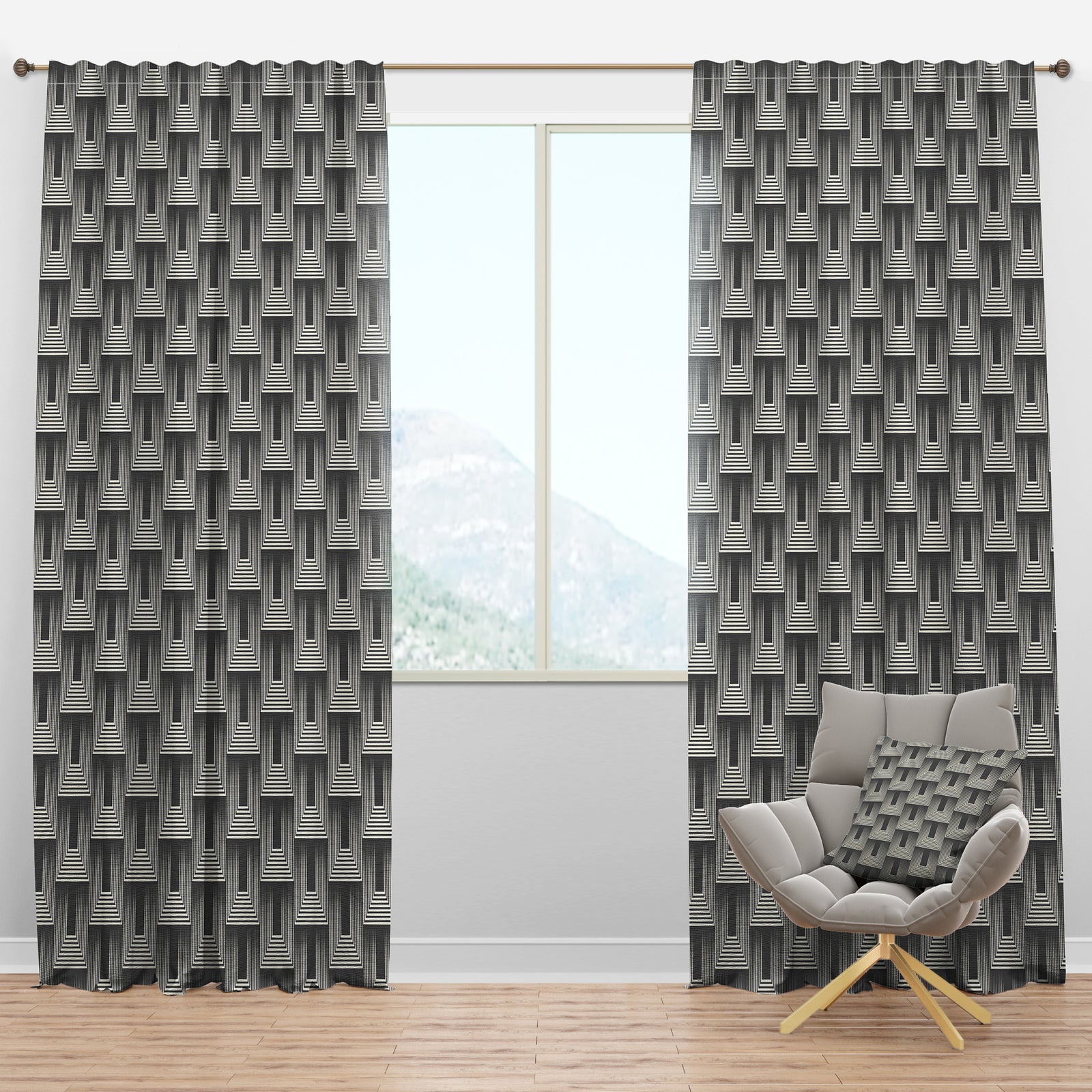 Mimimal Black And White Design I - Mid-Century Modern Curtain Panels