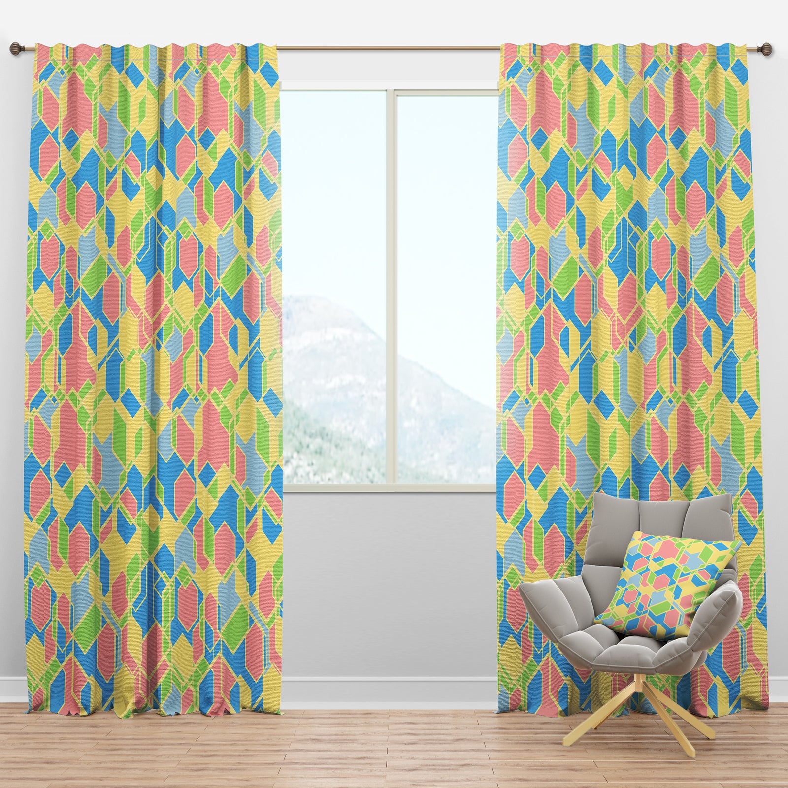 Geometrical Pastel Abstract II - Mid-Century Modern Curtain Panels
