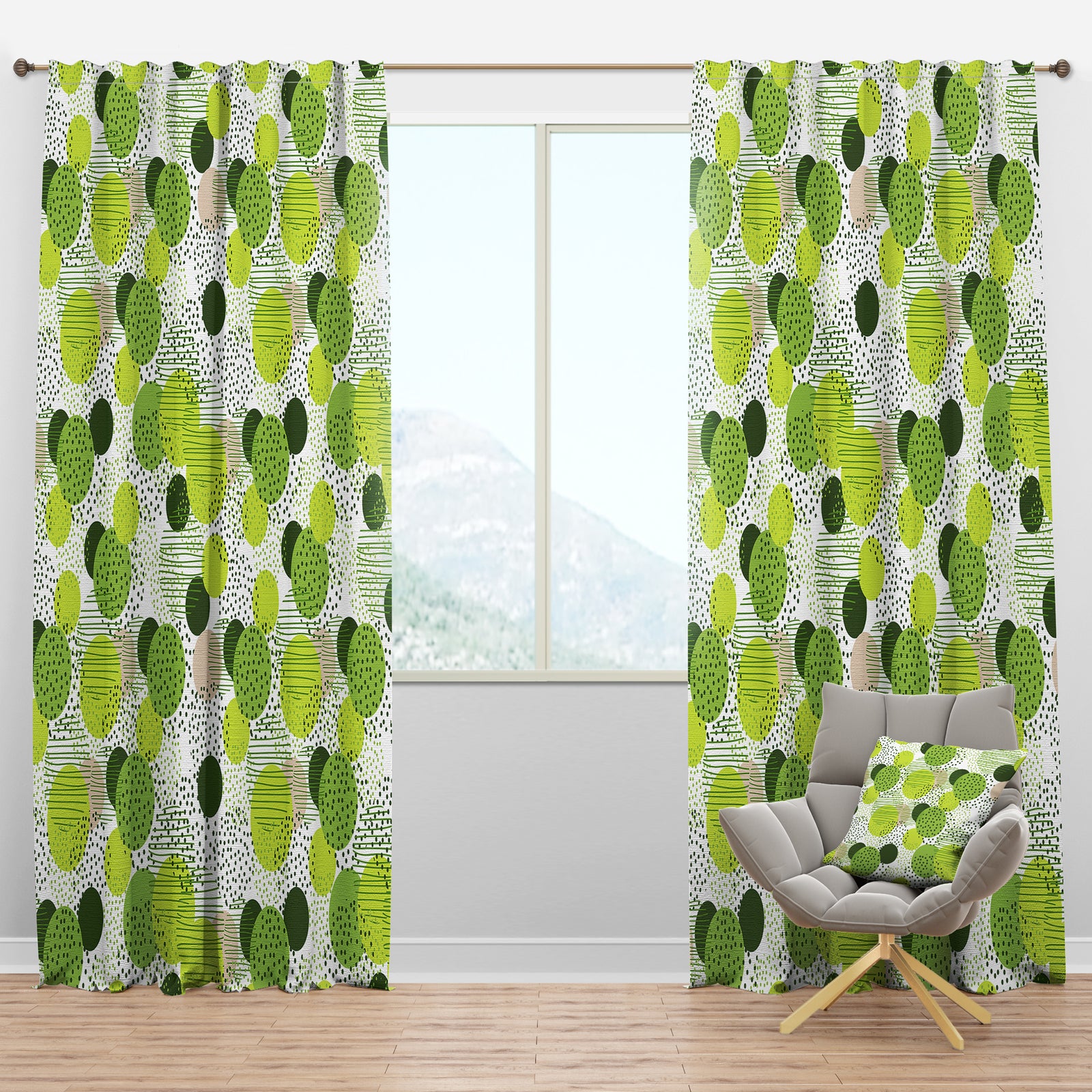 Circular Abstract Retro Geometric X - Mid-Century Modern Curtain Panels