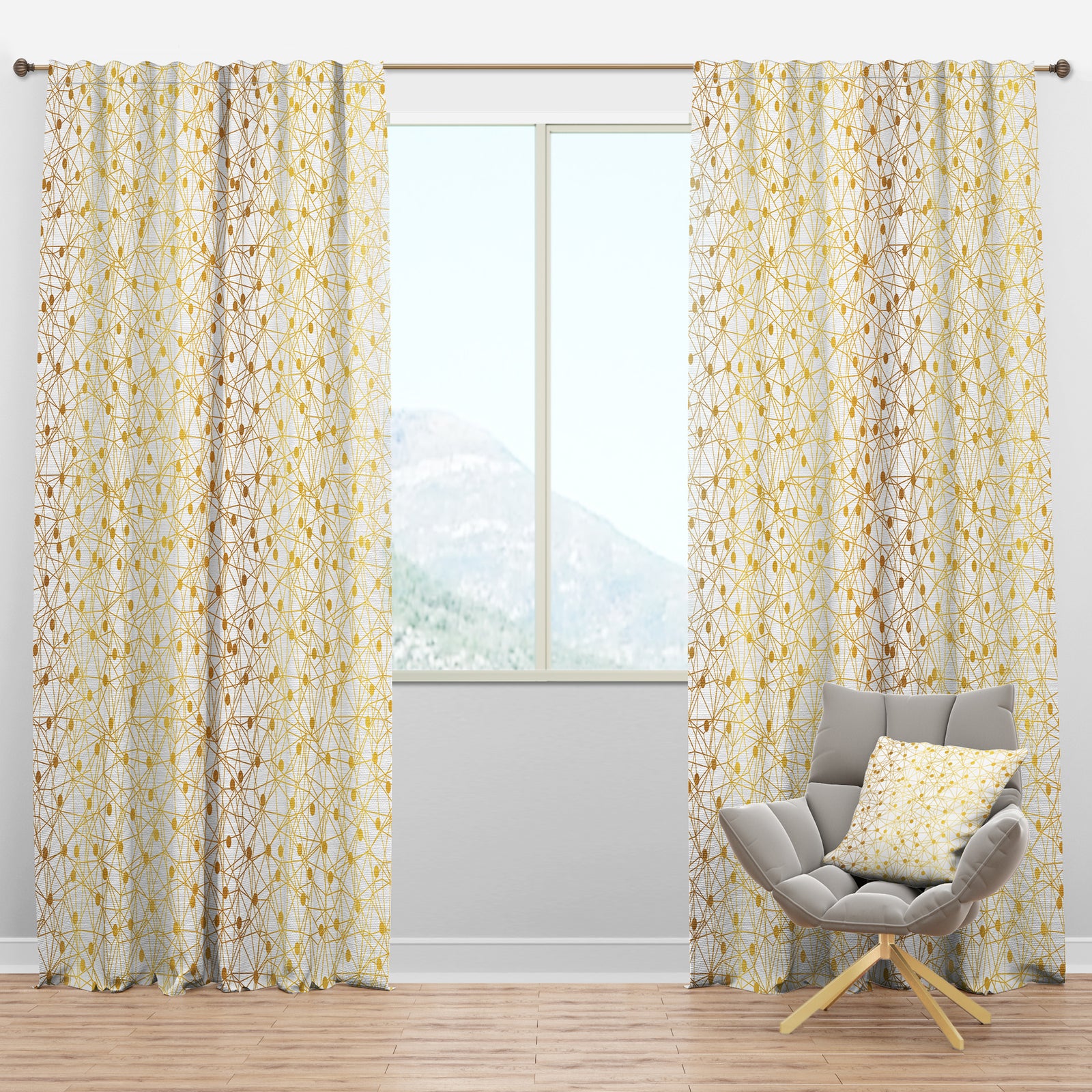 Golden Maze II - Mid-Century Modern Curtain Panels