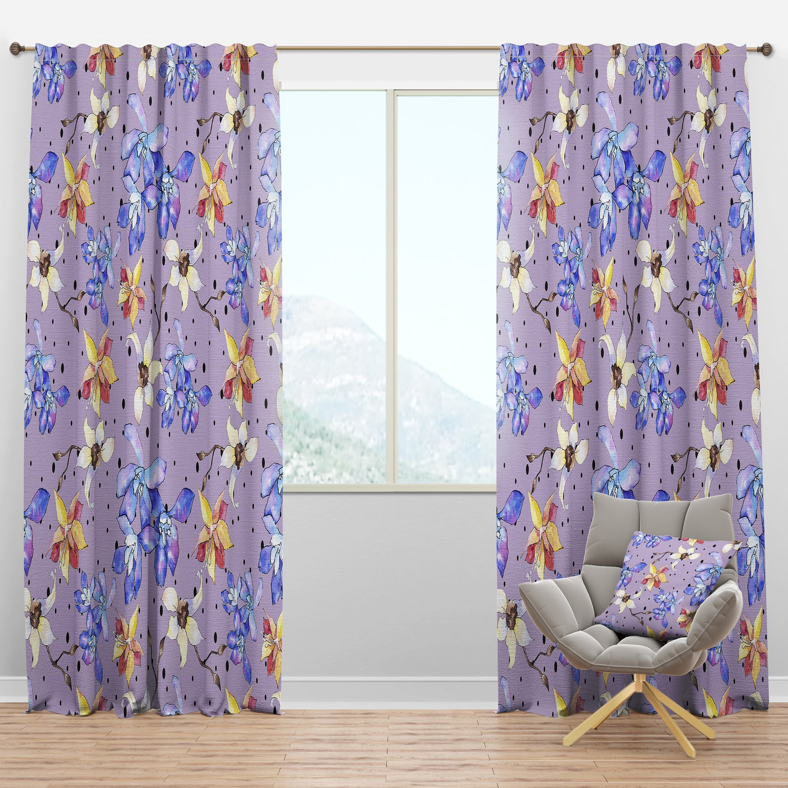 Floral Botanical Retro V - Mid-Century Modern Curtain Panels