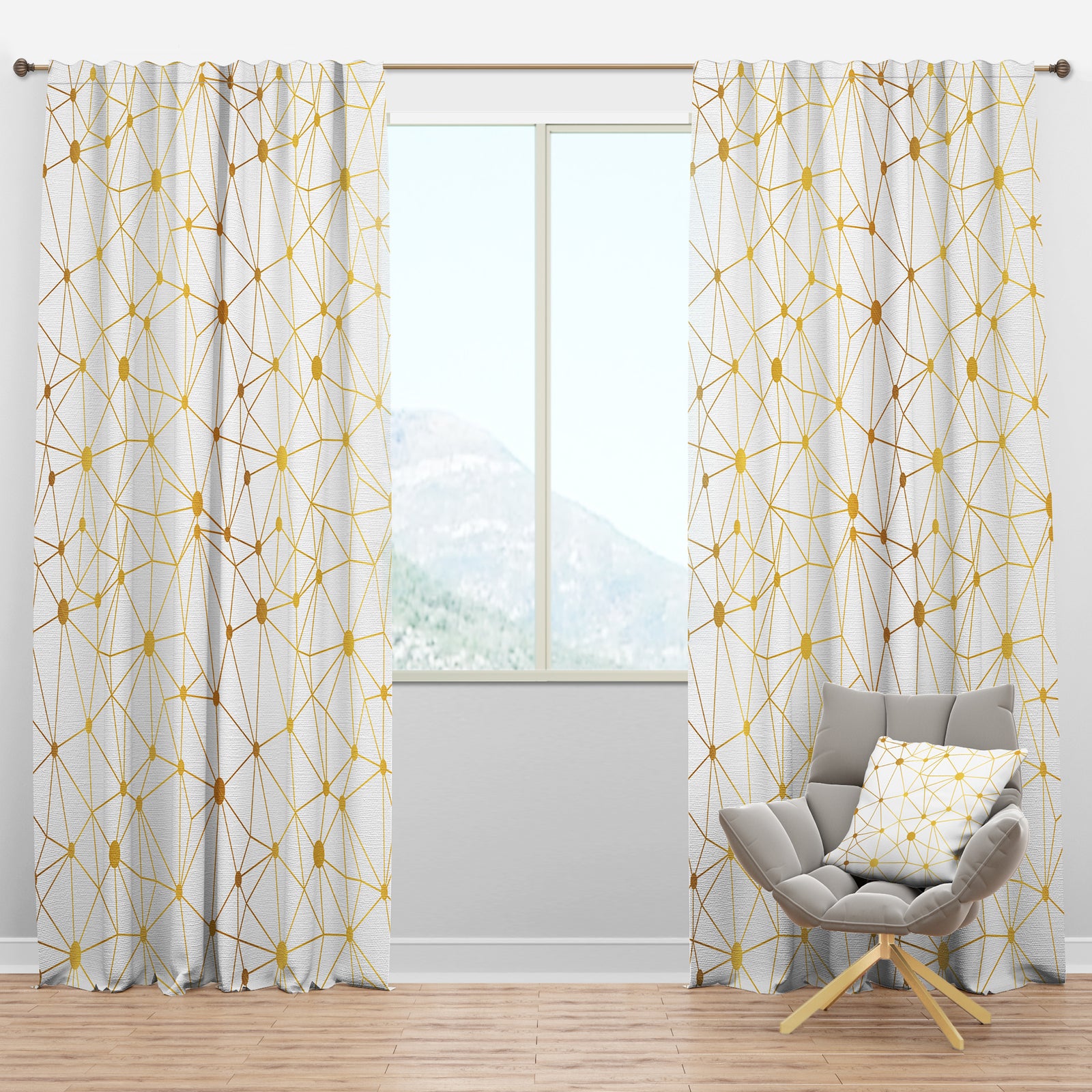 Golden Grid I - Mid-Century Modern Curtain Panels