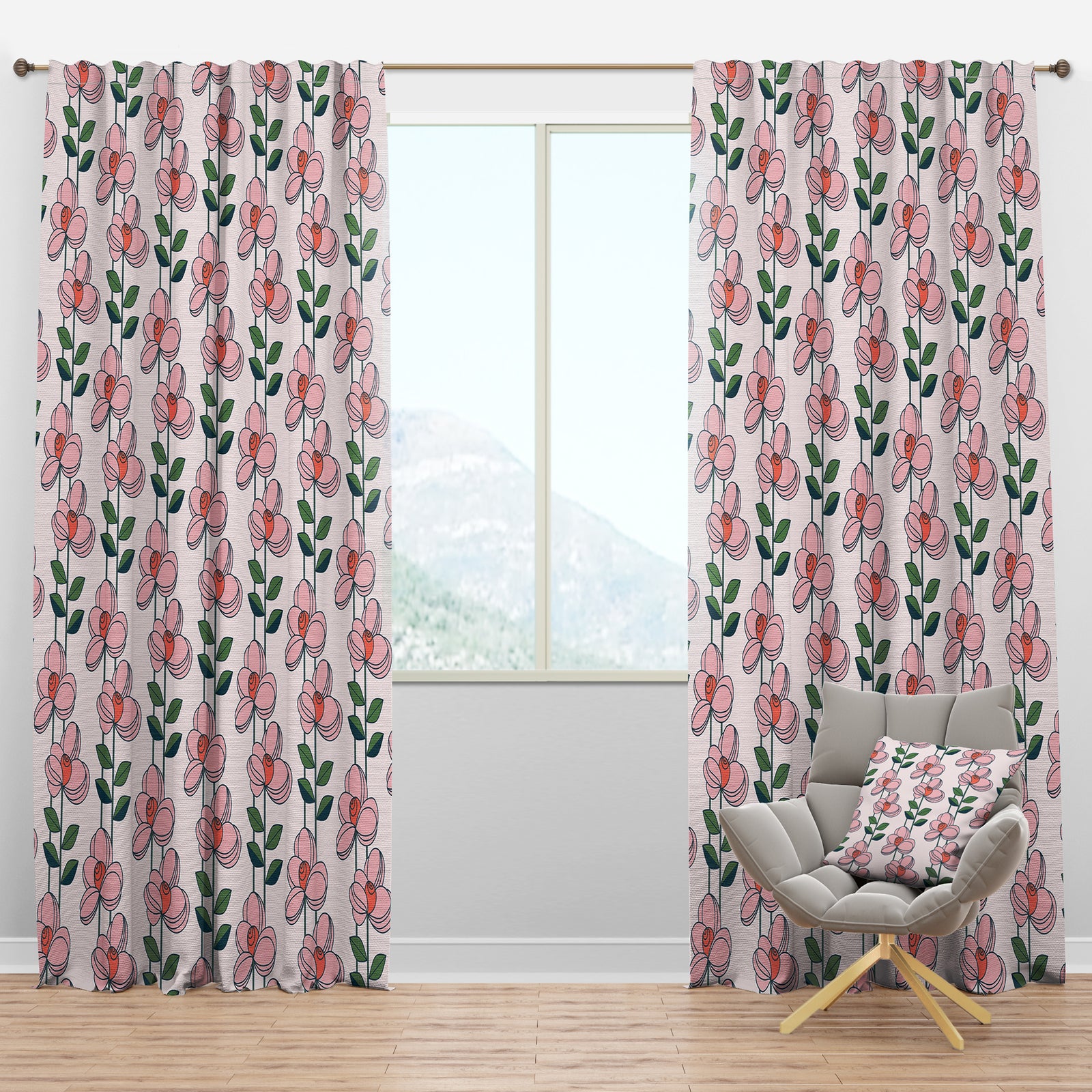 Floral Botanical Retro XII - Mid-Century Modern Curtain Panels