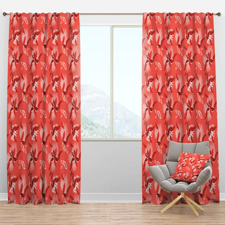 Coral Flowers Of Bird Of Paradise - Mid-Century Modern Curtain Panels