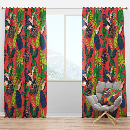 Retro Tropical Leaves I - Mid-Century Modern Curtain Panels