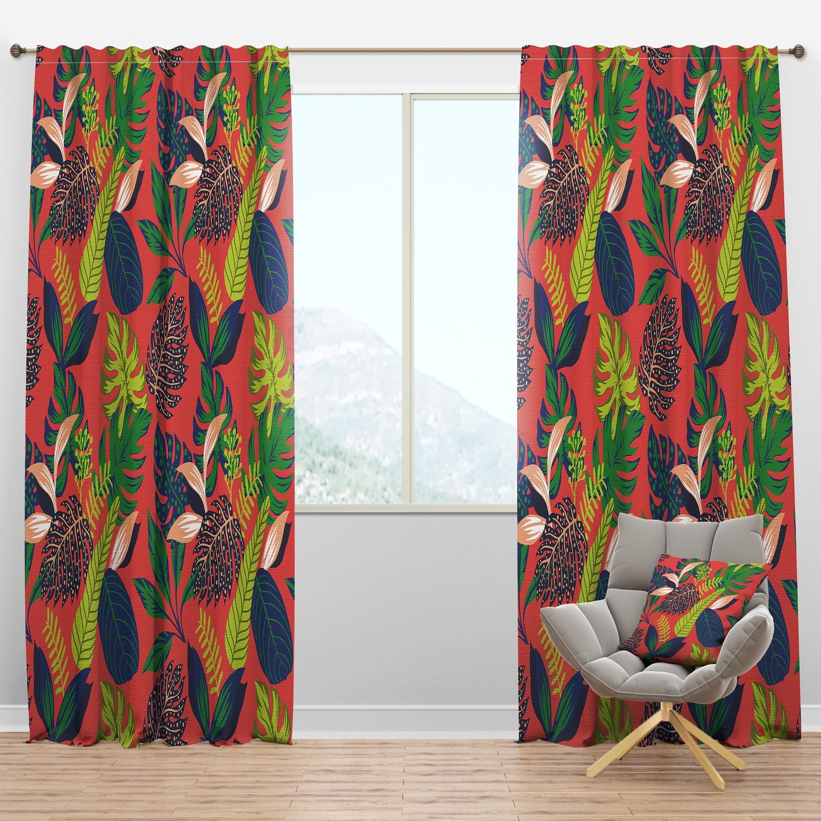Retro Tropical Leaves I - Mid-Century Modern Curtain Panels