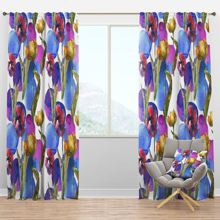 Retro Tulips in Purple - Mid-Century Modern Curtain Panels