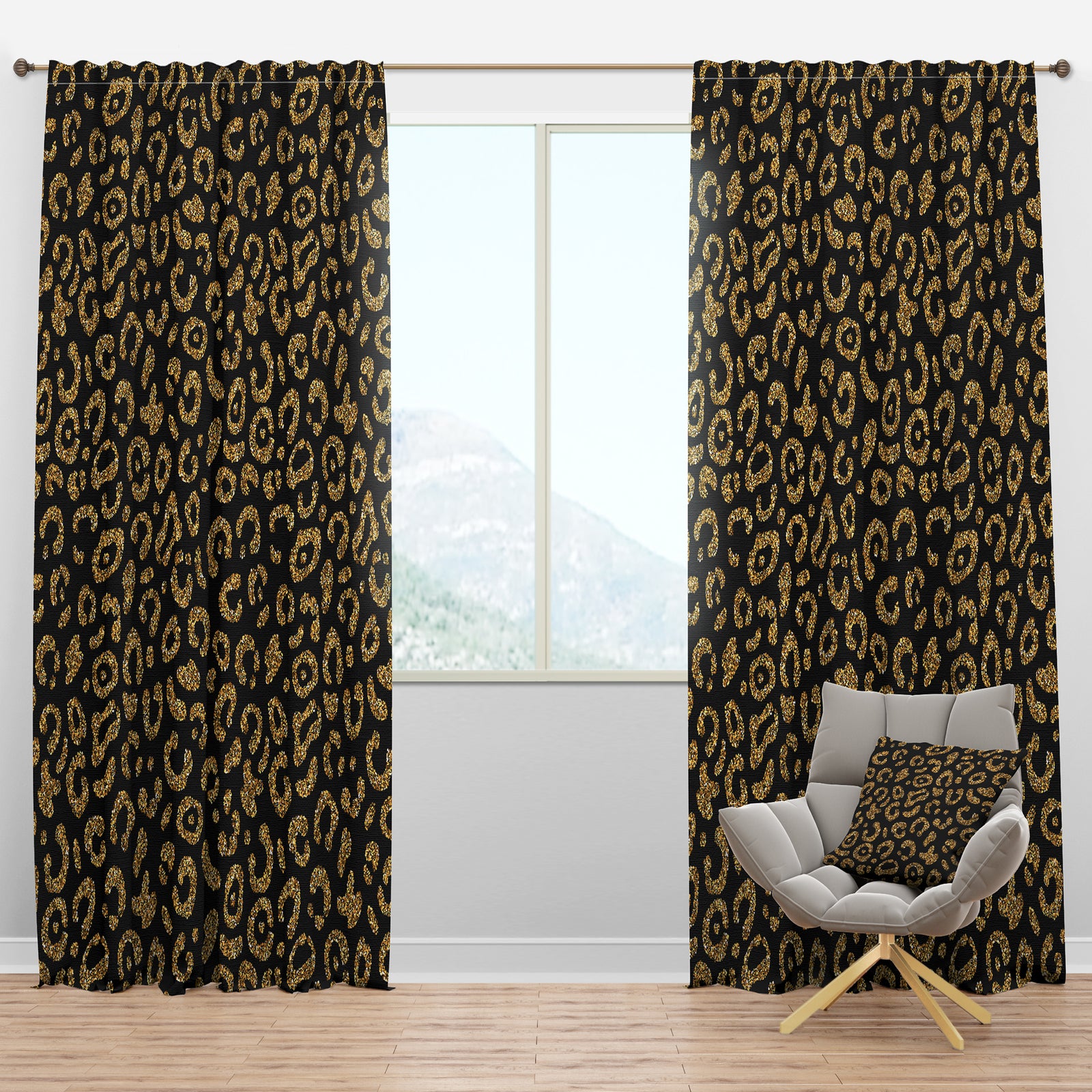 Golden Leopard Fur - Mid-Century Modern Curtain Panels