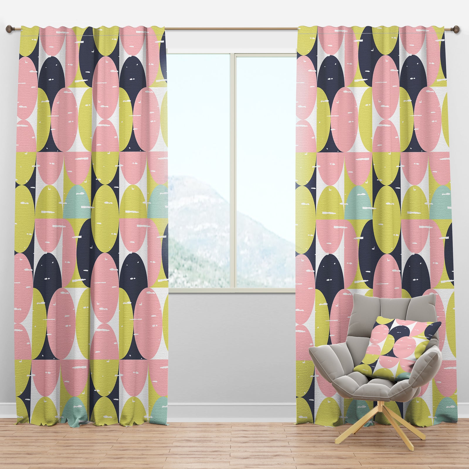 Retro Pastel Circular Pattern I - Mid-Century Modern Curtain Panels