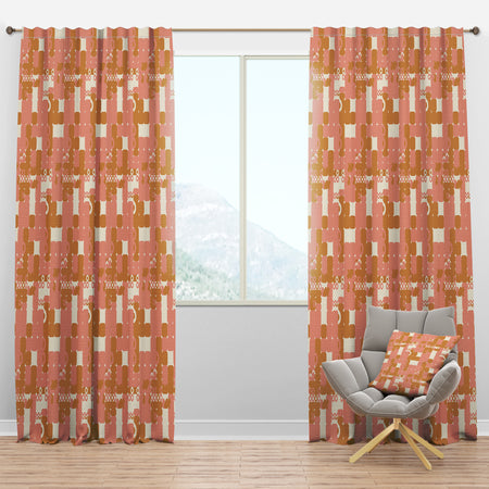 Pink Retro Abstract Design - Mid-Century Modern Curtain Panels