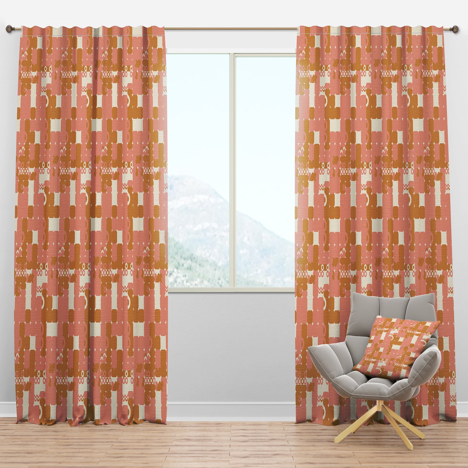 Pink Retro Abstract Design - Mid-Century Modern Curtain Panels