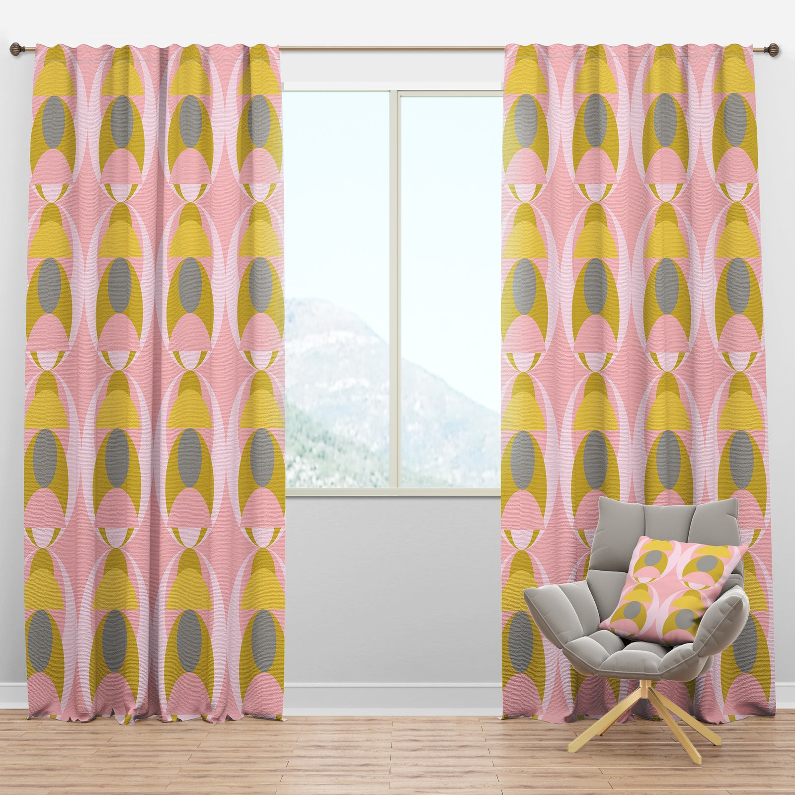 Retro Pastel Circular Pattern IV - Mid-Century Modern Curtain Panels
